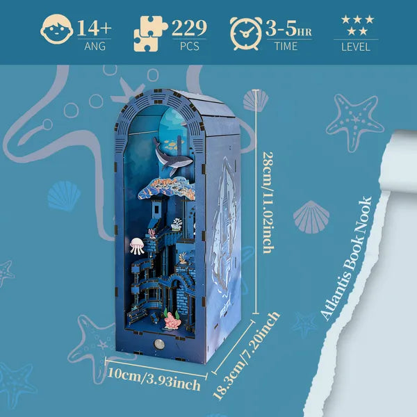 Atlantis DIY Book Nook Kit with Lights: Miniature Bookshelf Diorama