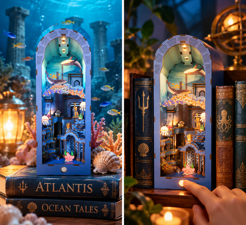 Atlantis DIY Book Nook Kit with Lights: Miniature Bookshelf Diorama